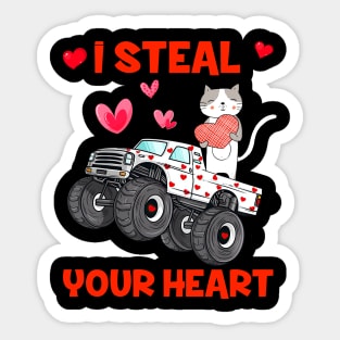 Cute Cat Holding Hearts Truck I Steal Hearts Valentines Day Sticker